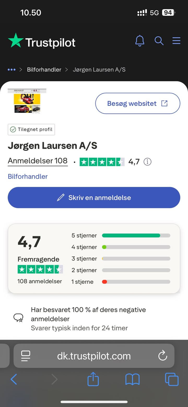 Jørgen Laursen A/S får ros på Trustpilot for fremragende service og venligt personale