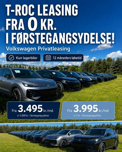 Autocentralen Viborg tilbyder 12 måneders privatleasing af Volkswagen T-Roc R-Line fra 3.495 kr./md.