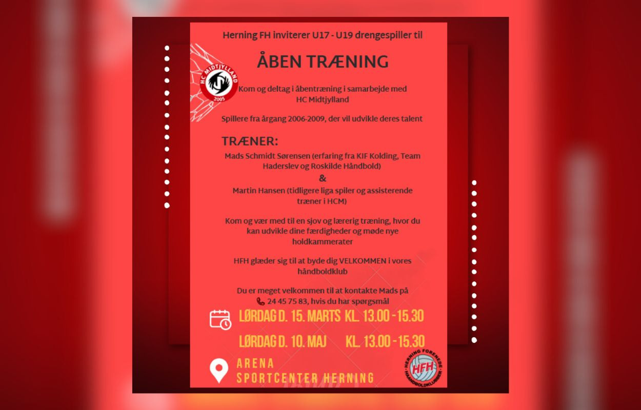 Herning FH inviterer unge talenter til åben træning for U17/U19-drenge i marts og maj