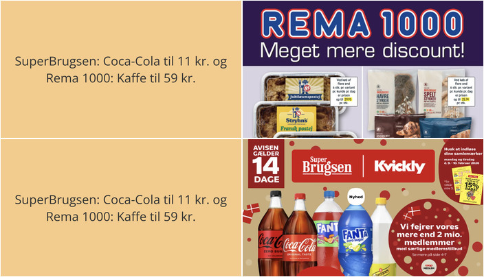 SuperBrugsen: Coca-Cola til 11 kr. og Rema 1000: Kaffe til 59 kr.