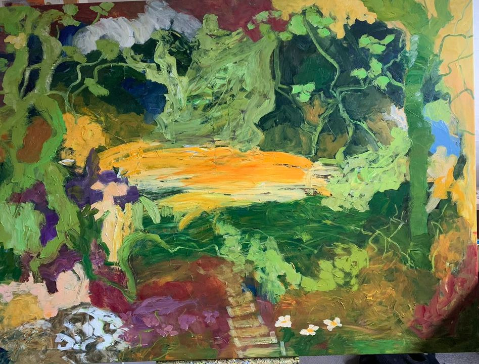 Yrsa Dunvad udstiller store malerier i Midtjyllands Kunstcenter Bryrup og takker for besøget i Risskov