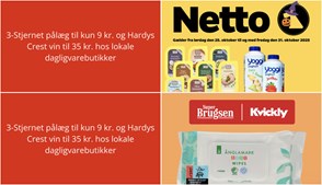 3-Stjernet pålæg til kun 9 kr. og Hardys Crest vin til 35 kr. hos lokale dagligvarebutikker
