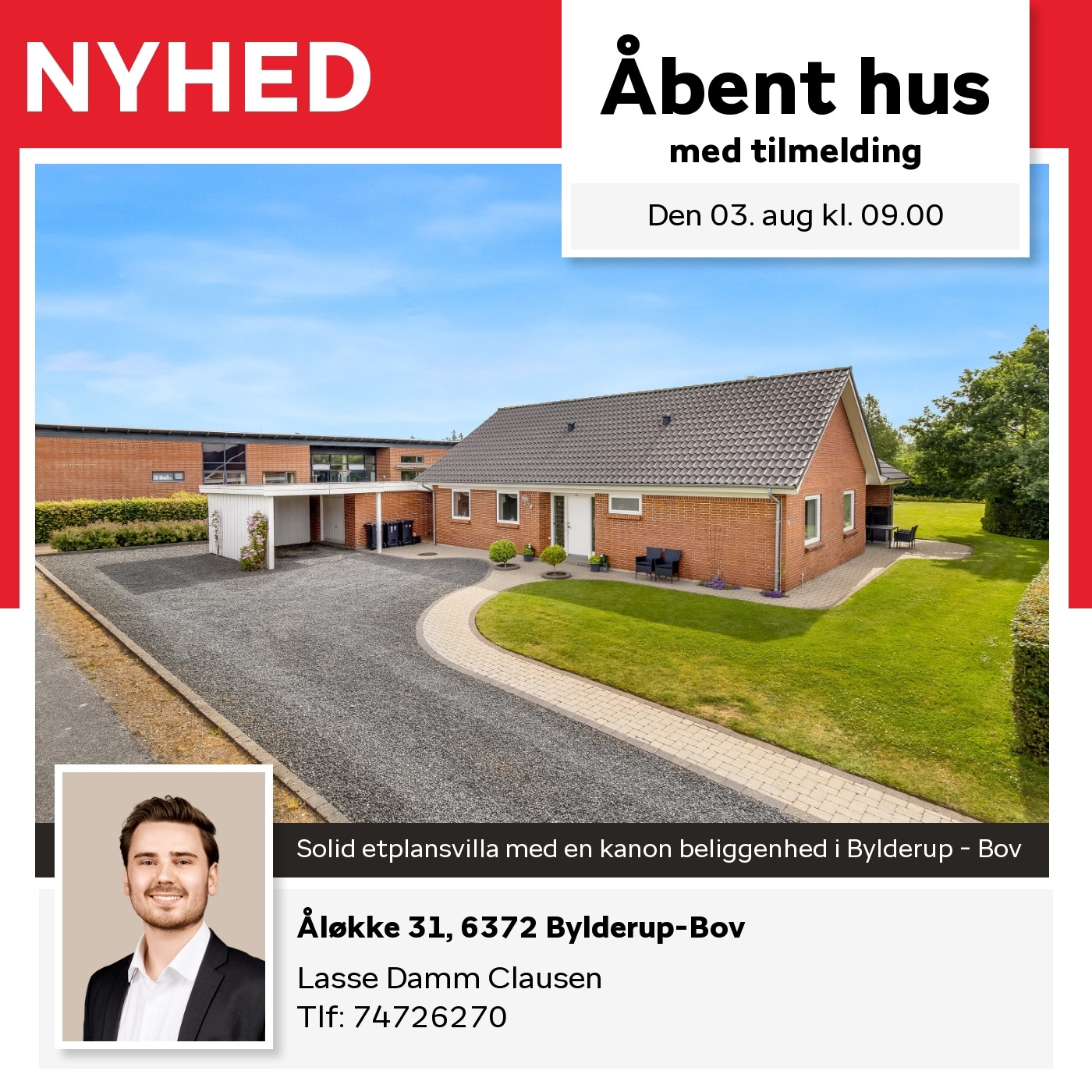 Home Tønder inviterer til åbent hus på Åløkke 31 i Bylderup-Bov den 3. august