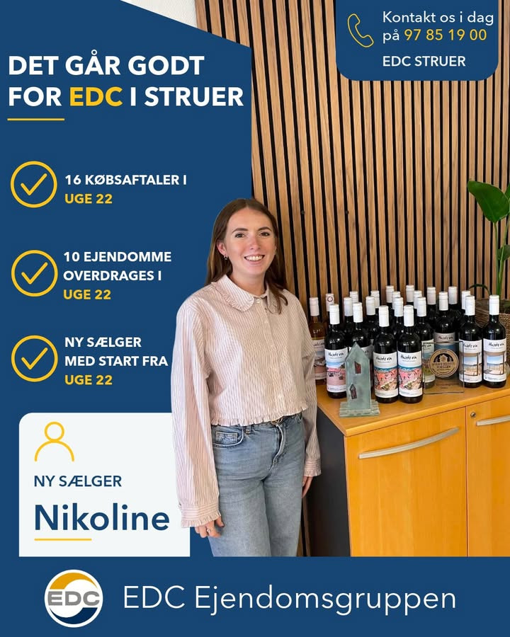 EDC Ejen­doms­grup­pen  Struer melder om 16 købsaftaler i uge 22