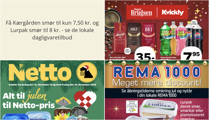 Få Kærgården smør til kun 7,50 kr. og Lurpak smør til 8 kr. - se de lokale dagligvaretilbud