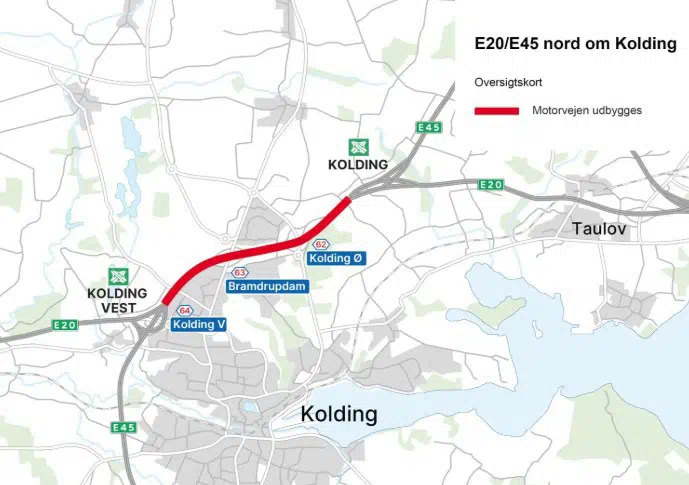 Motorvejen nordvest om Kolding udvides med ekstra spor for at mindske trængsel og støj frem til 2028
