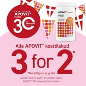 Tilbud på Apovit kosttilskud: Køb tre, betal for to på lokale apoteker og online