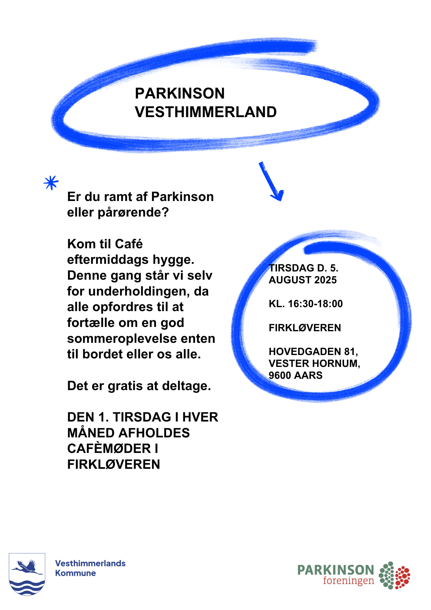 Café møde for Parkinson-ramte og pårørende i Vester Hornum