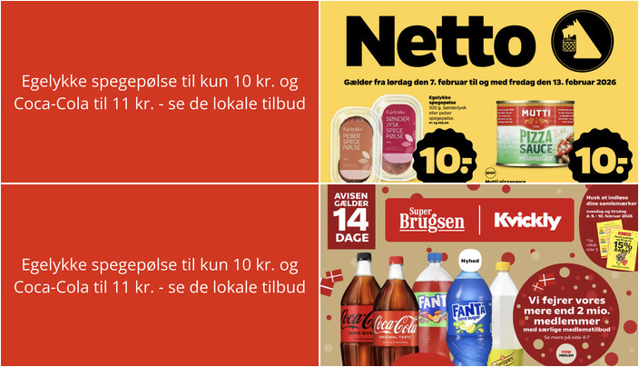 Egelykke spegepølse til kun 10 kr. og Coca-Cola til 11 kr. - se de lokale tilbud