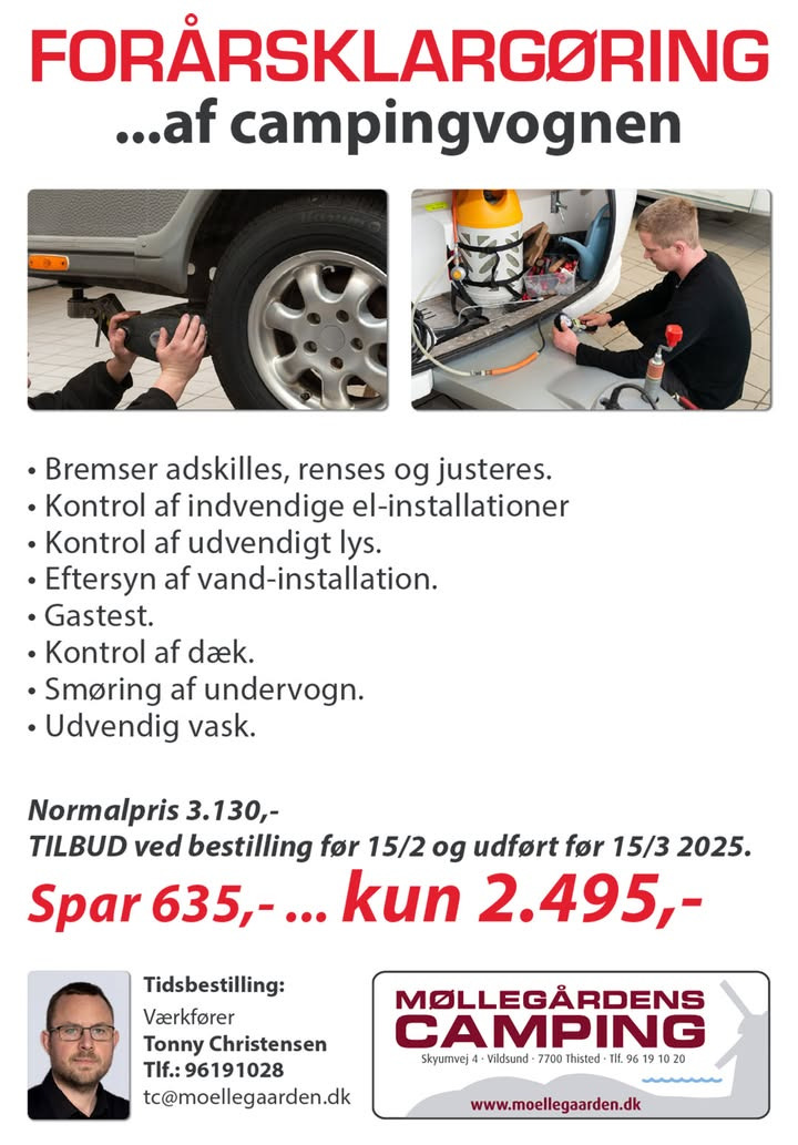 Møllegårdens Camping: Bestil forårsklargøring af campingvogn og spar 635 kr.