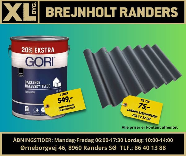 XL-Byg Brejnholt Randers klar med skarpe tilbud på træbeskyttelse og tagplader i uge 21