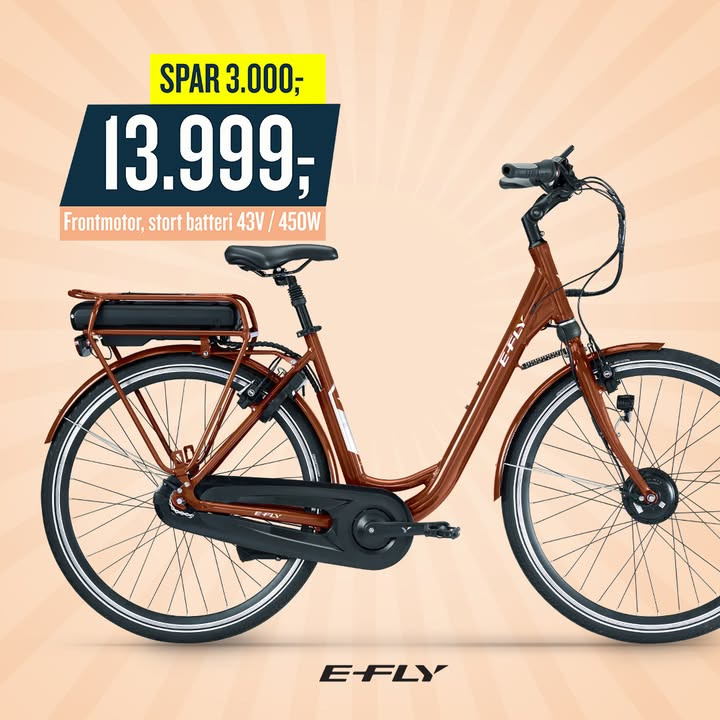Møllers Cykel Shop har E-Fly Deluxe på tilbud til 13.999 kr.