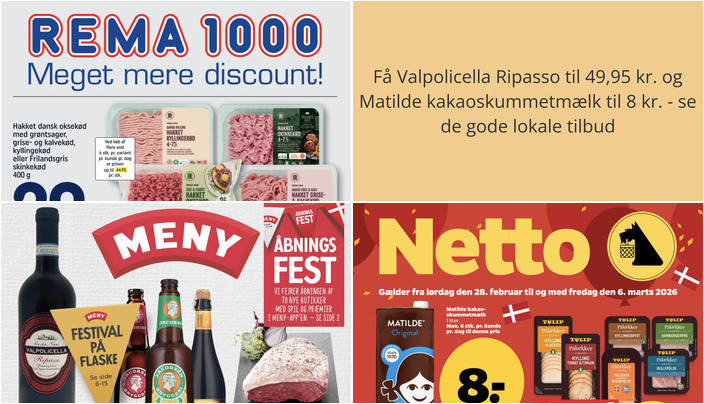 Få Valpolicella Ripasso til 49,95 kr. og Matilde kakaoskummetmælk til 8 kr. - se de gode lokale tilbud