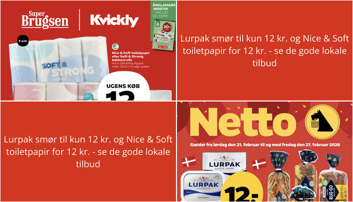 Lurpak smør til kun 12 kr. og Nice & Soft toiletpapir for 12 kr. - se de gode lokale tilbud