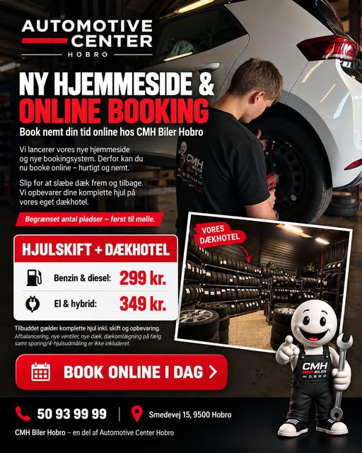 Oscar Biludlejning Hobro tilbyder hjulskift med opbevaring fra 299 kr.