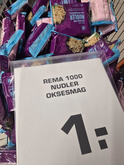 Rema 1000 Rosenkrantzgade tilbyder Rema1000 nudler med oksekød til 1 krone