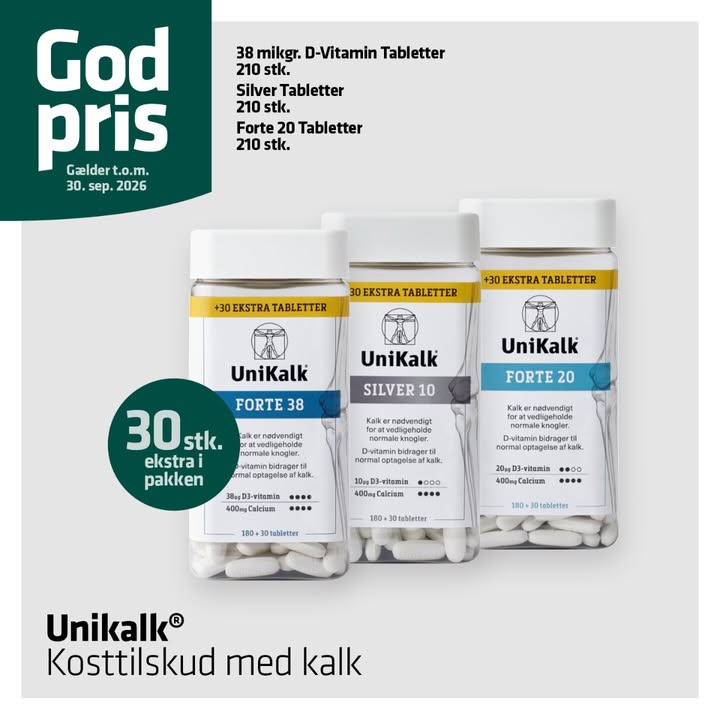 Veri Apotek har god pris på Unikalk med 30 ekstra tabletter