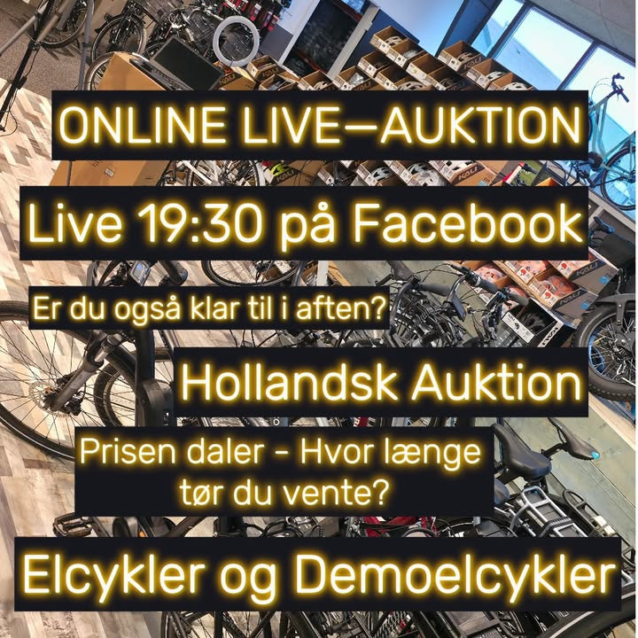 Cykelkram ApS: Deltag i vores Facebook-live auktion og gør en god handel på elcykler i aften kl. 19:30