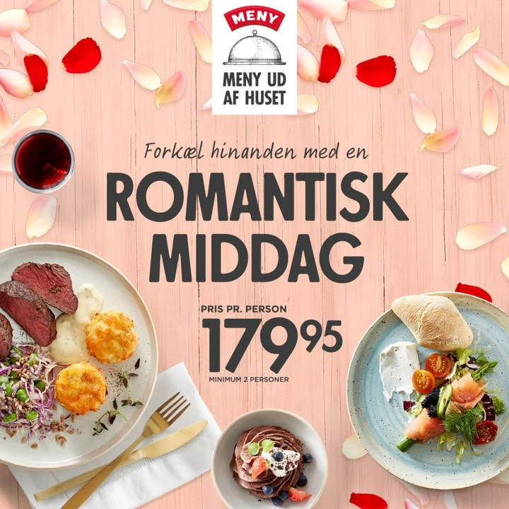 Romantisk valentinsmenu ud af huset hos Meny Klarup