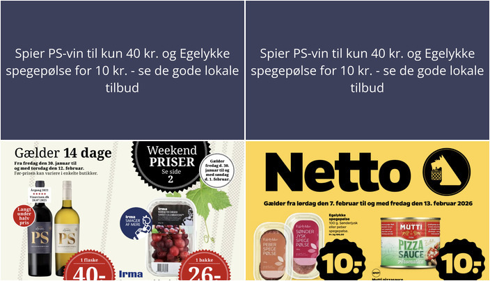 Spier PS-vin til kun 40 kr. og Egelykke spegepølse for 10 kr. - se de gode lokale tilbud