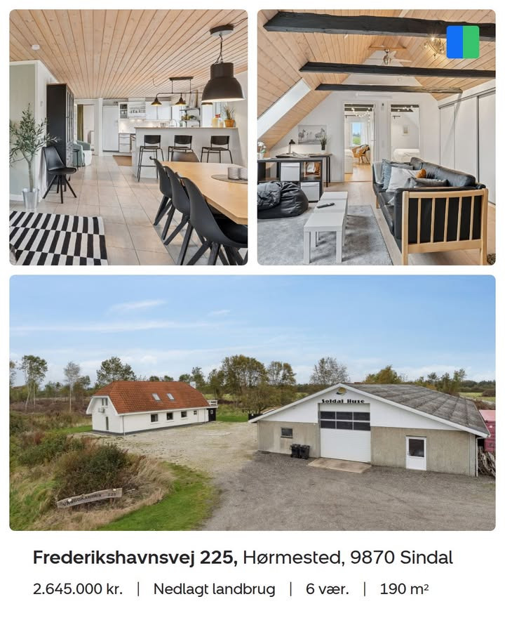 Unik ejendom med stort værksted og 1,4 ha jord til salg nær Sindal