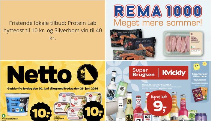 Fristende lokale tilbud: Protein Lab hytteost til 10 kr. og Silverbom vin til 40 kr.