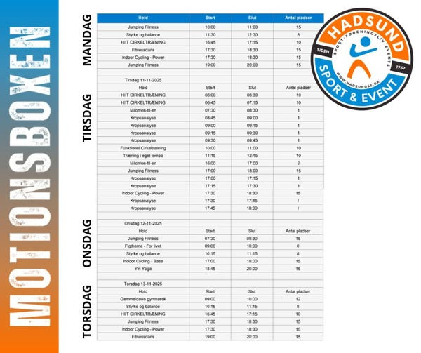 Hadsund Sport og Event tilbyder fri holdtræning med medlemskab i MOTIONSBOXEN