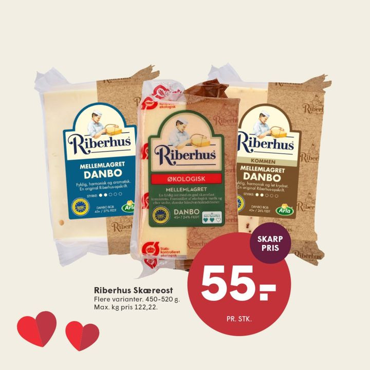 Riberhus skæreost til 55 kroner hos SPAR Skallerup A/S