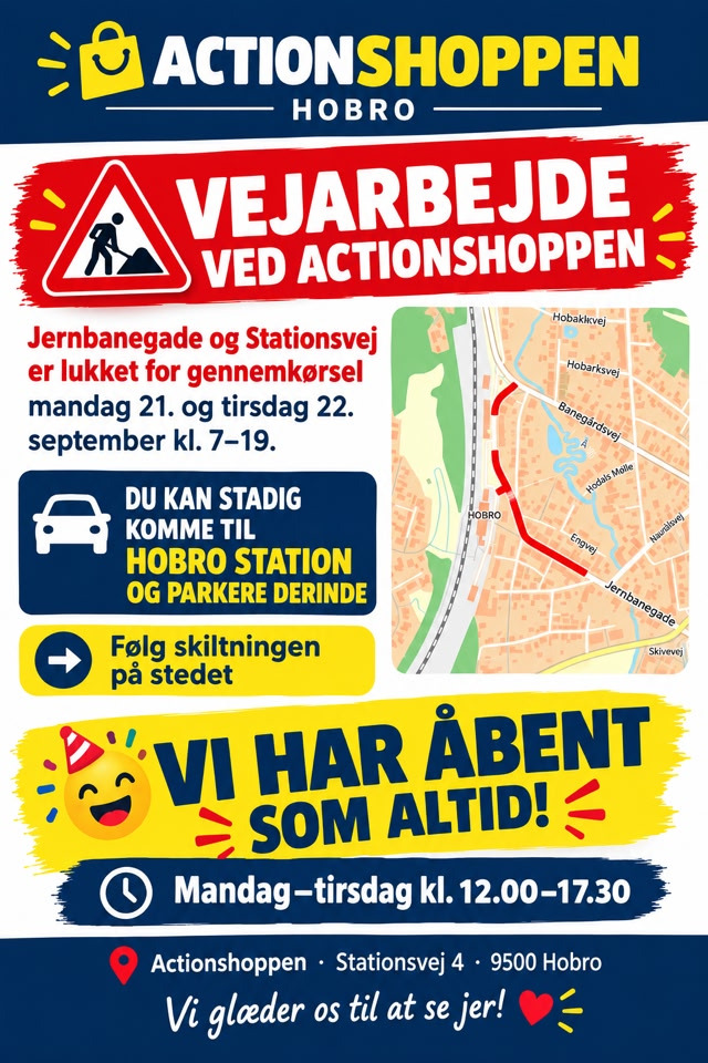 Actionshoppen ApS holder åbent som sædvanligt trods vejarbejde