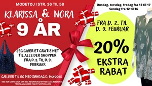 9 års jubilæum og særlige tilbud hos Klarissa & Nora