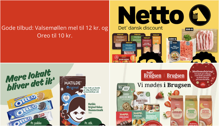 Gode tilbud: Valsemøllen mel til 12 kr. og Oreo til 10 kr.