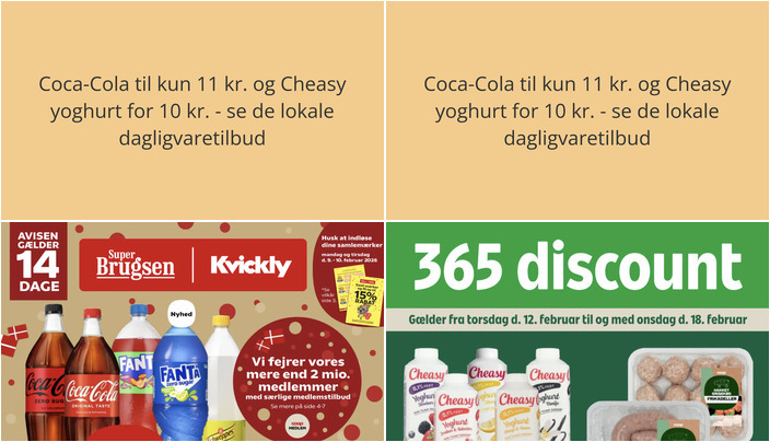 Coca-Cola til kun 11 kr. og Cheasy yoghurt for 10 kr. - se de lokale dagligvaretilbud