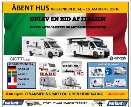 Brønderslev Caravan & Trailer Center inviterer til åbent hus med italiensk tema i weekenden