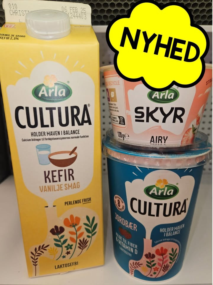 Nye varer i vores mælkekøler hos Rema1000 Gærumvej