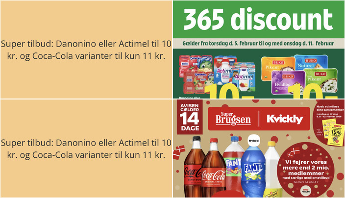 Super tilbud: Danonino eller Actimel til 10 kr. og Coca-Cola varianter til kun 11 kr.