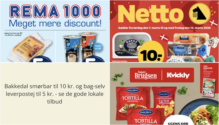 Bakkedal smørbar til 10 kr. og bag-selv leverpostej til 5 kr. - se de gode lokale tilbud