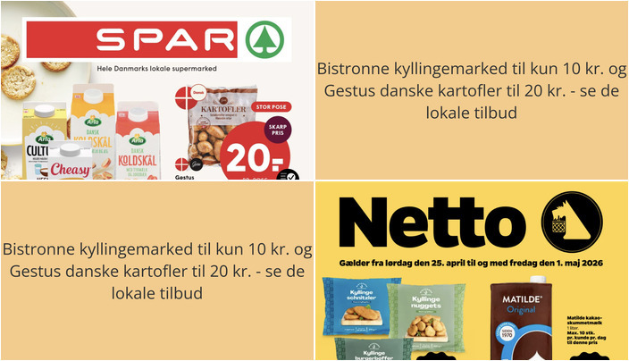 Bistronne kyllingemarked til kun 10 kr. og Gestus danske kartofler til 20 kr. - se de lokale tilbud