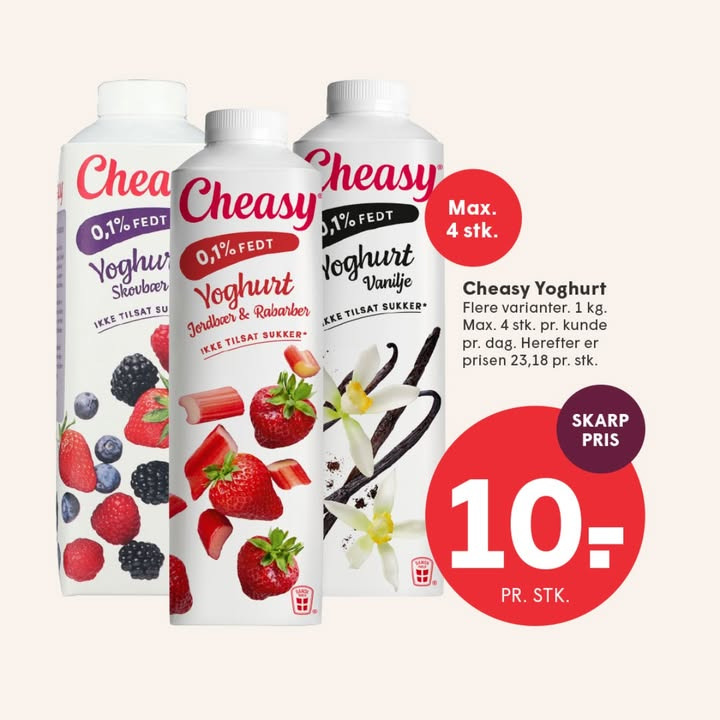 Start dagen med Cheasy yoghurt til 10 kr. hos SPAR SKALLERUP A/S