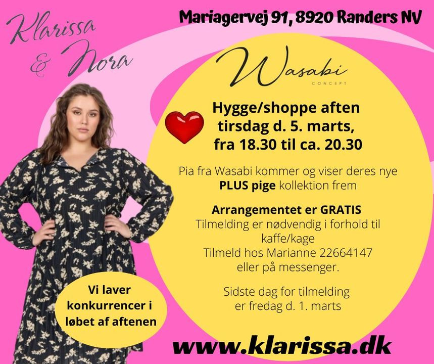 Hygge/shoppe-aften ved Klarissa & Nora: Wasabi's nye PLUS-pige kollektion præsenteres