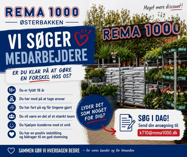 Rema 1000 Rosenkrantzgade søger medarbejder over 18 år til fritidsjob