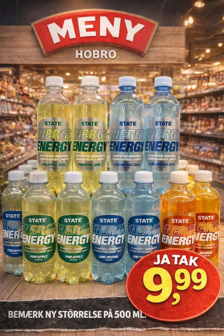 MENY Hobro har Ja tak-tilbud på State energidrik til 9,99 kr.