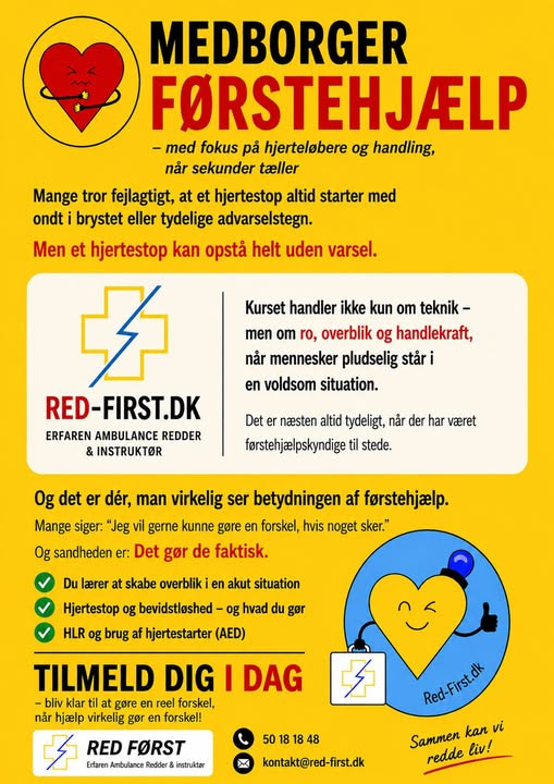 Red Først tilbyder medborgerførstehjælpskursus den 13. juni