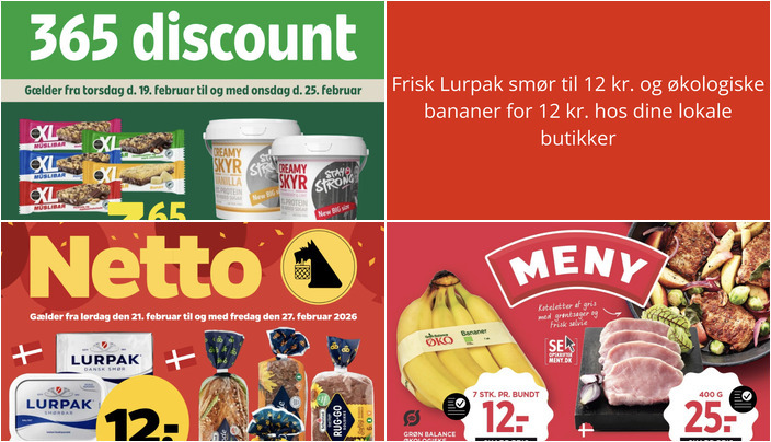 Frisk Lurpak smør til 12 kr. og økologiske bananer for 12 kr. hos dine lokale butikker