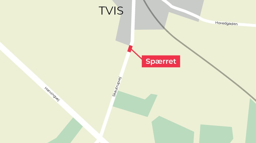 Skautrupvej spærres ved Tvis fra 7. til 14. april på grund af ny faunapassage