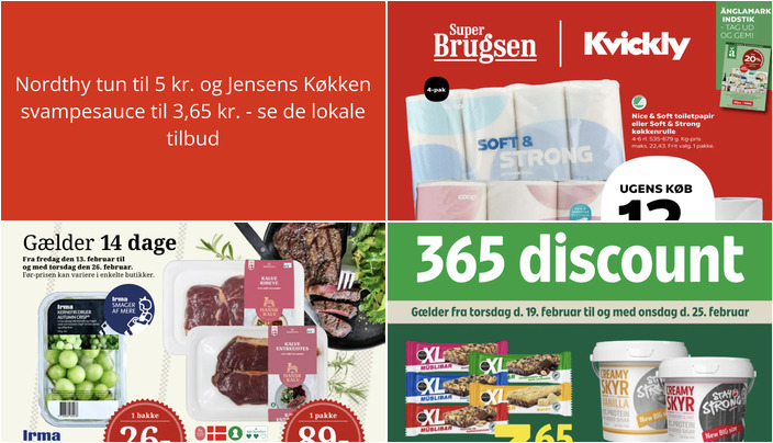 Nordthy tun til 5 kr. og Jensens Køkken svampesauce til 3,65 kr. - se de lokale tilbud