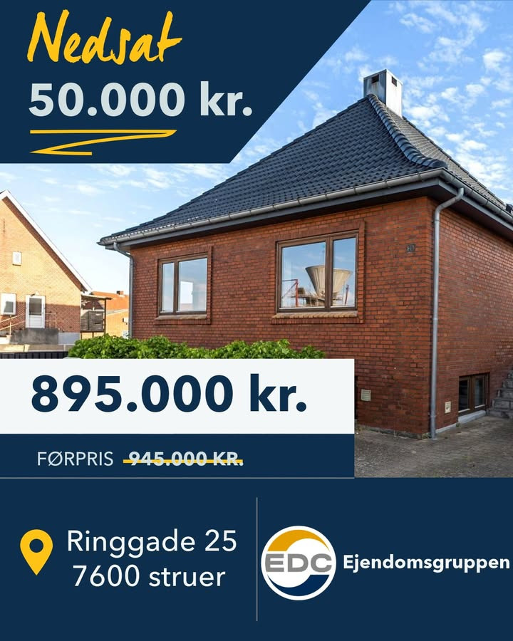 EDC Ejen­doms­grup­pen  Struer melder ny pris på Ringgade 25 til 895.000 kr.