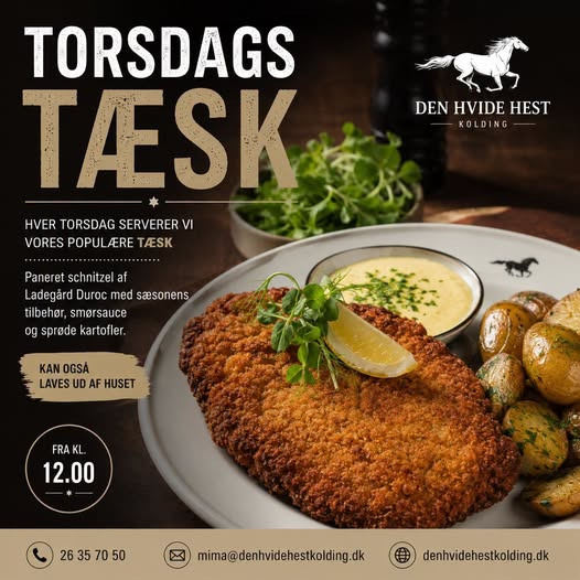 Den Hvide Hest Kolding serverer Torsdags Tæsk med schnitzel hver torsdag
