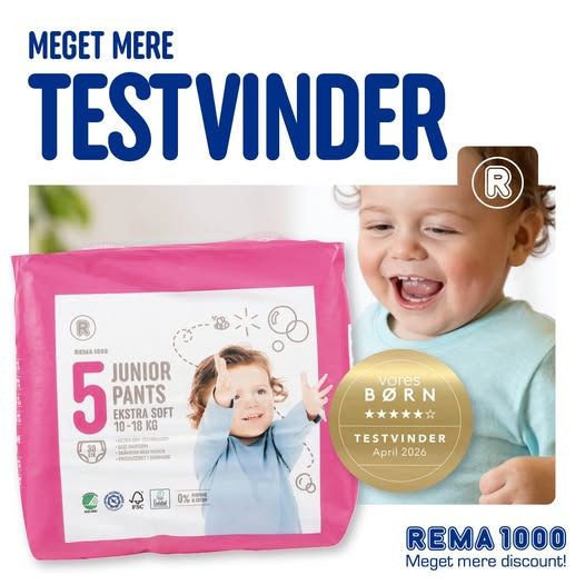 Rema 1000 Sindal fortæller, at REMA 1000 nr. 5 Junior Pants er bedst i test