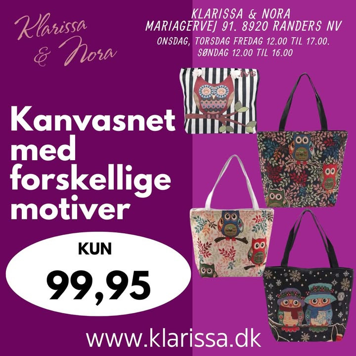 Klarissa & Nora præsenterer flotte shoppernet i kanvas med uglemotiv