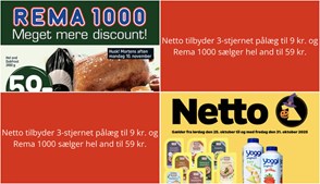 Netto tilbyder 3-stjernet pålæg til 9 kr. og Rema 1000 sælger hel and til 59 kr.